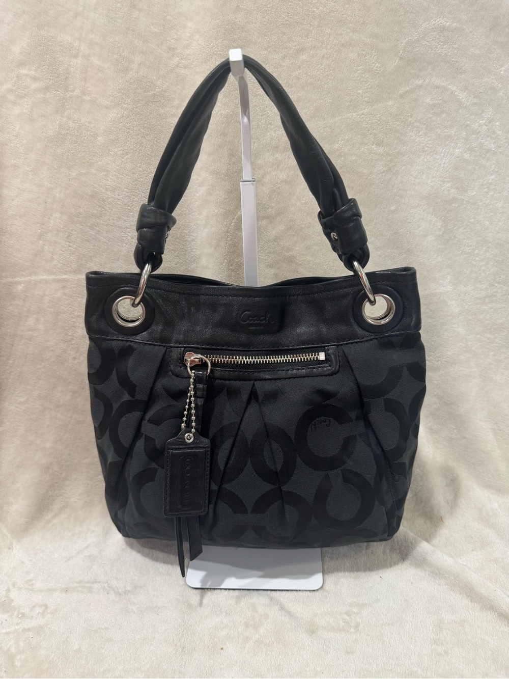 Coach Black Jacquard/Leather Parker Op Art Hippie Shoulder Bag with long strap